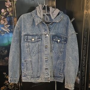 Denim Jacket with Gray Hood